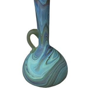 Blue Marbled Hand Blown Glass Bud Vase 6"